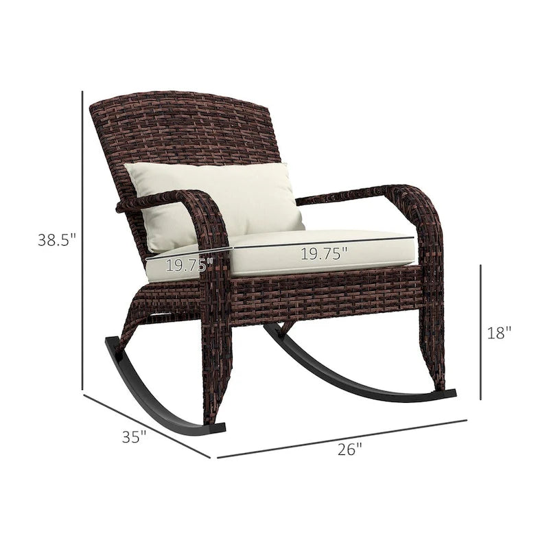 Fauteuil à bascule Adirondack en osier d'extérieur, fauteuil à bascule de patio avec dossier haut, coussin d'assise et oreiller