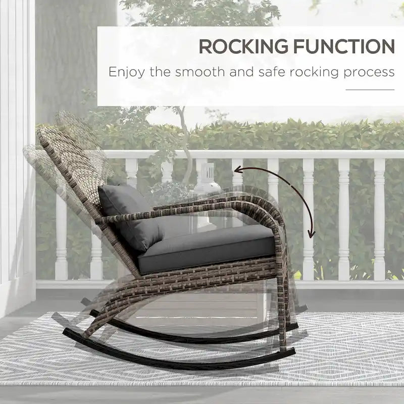 Fauteuil à bascule Adirondack en osier d'extérieur, fauteuil à bascule de patio avec dossier haut, coussin d'assise et oreiller