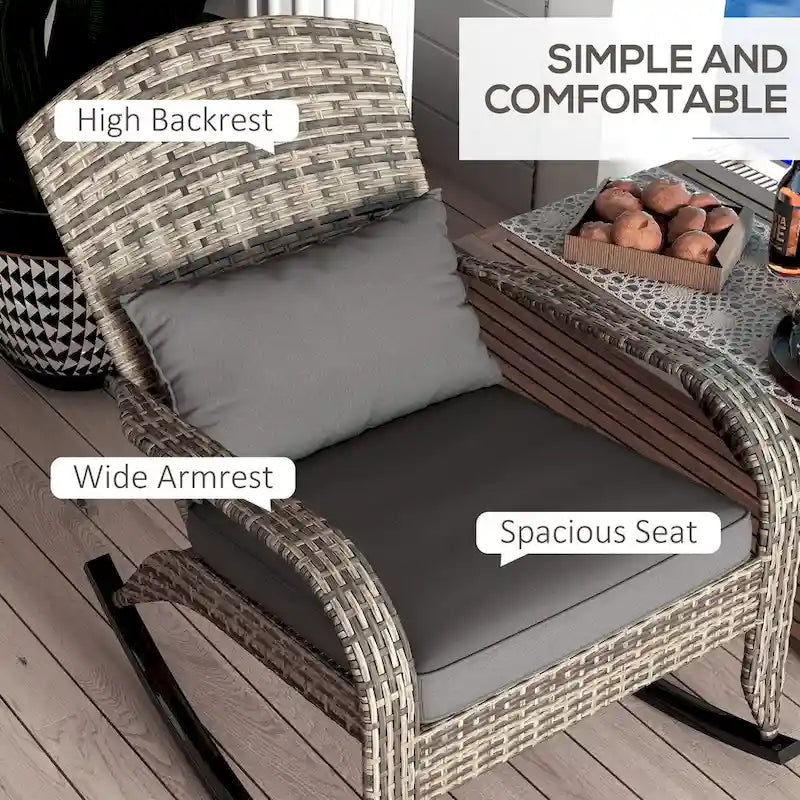 Fauteuil à bascule Adirondack en osier d'extérieur, fauteuil à bascule de patio avec dossier haut, coussin d'assise et oreiller