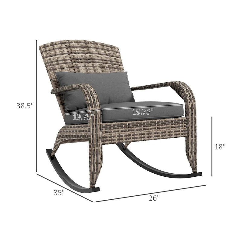 Fauteuil à bascule Adirondack en osier d'extérieur, fauteuil à bascule de patio avec dossier haut, coussin d'assise et oreiller