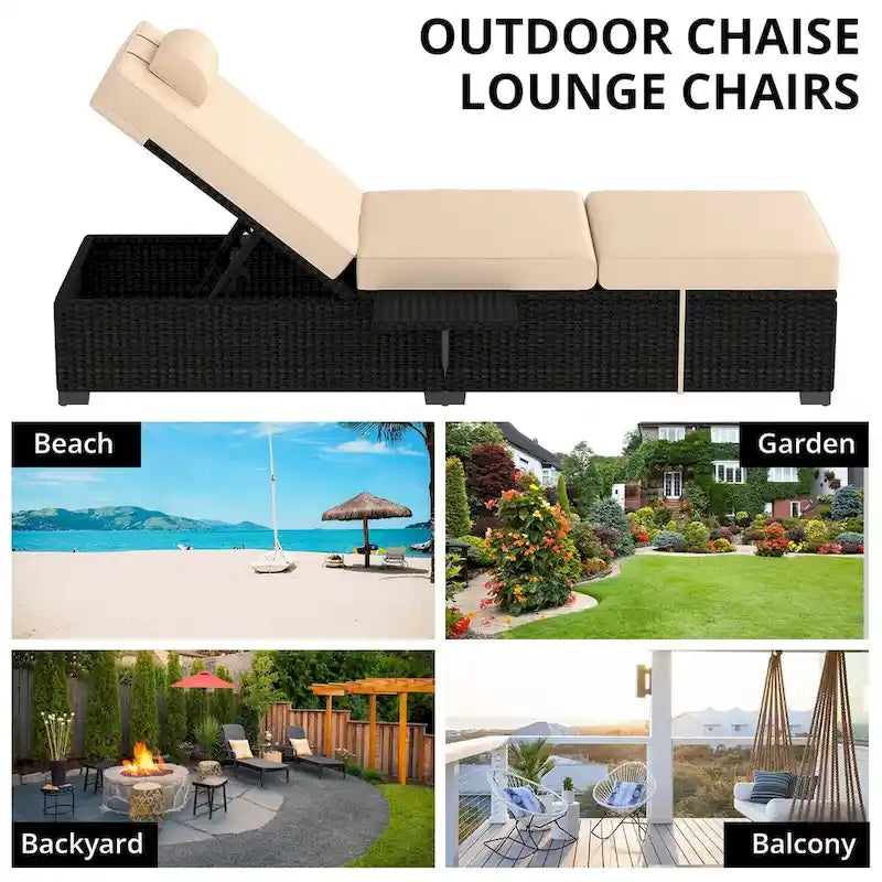 Lot de 2 chaises longues en rotin PE avec coussin épais de 6 cm