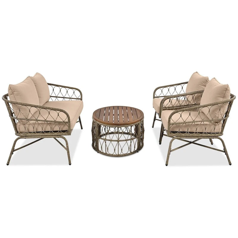 Ensemble de canapé d'extérieur 4 pièces avec coussins amovibles et plateau de table en bois