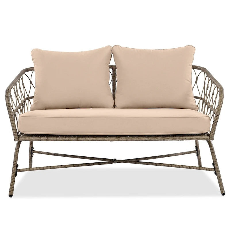 Ensemble de canapé d'extérieur 4 pièces avec coussins amovibles et plateau de table en bois