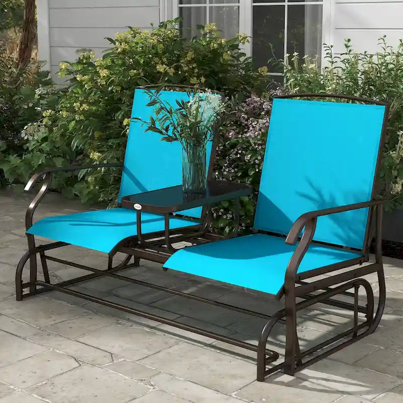 Outdoor Metal Frame Glider Bench with Breathable Mesh Fabric