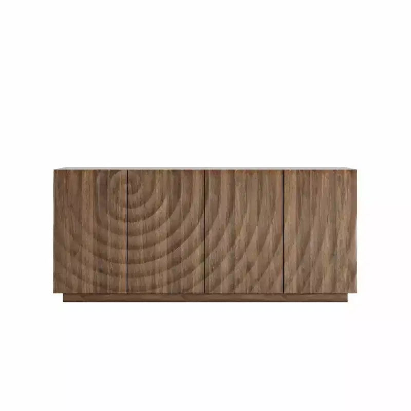 59 Modern Spiral Sideboard Buffet Cabinet, Low Profile Art Entryway Storage Cabinet with 3D Ripple Texture Doors