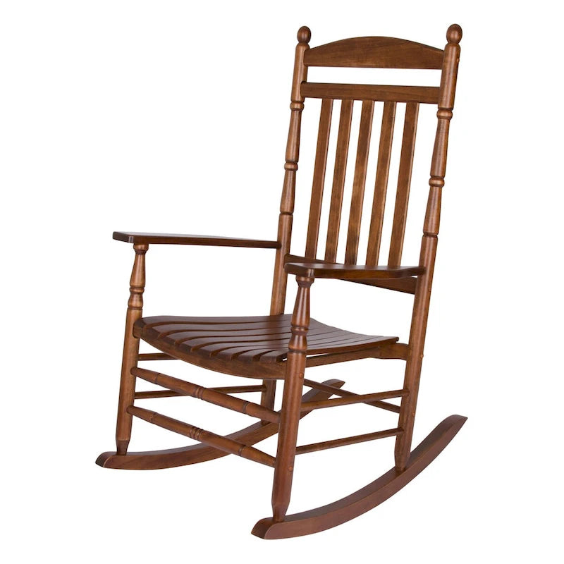 Fauteuil à bascule ergonomique en bois massif véritable Rhode Island avec ornements.