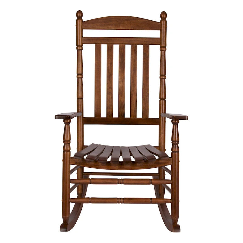 Fauteuil à bascule ergonomique en bois massif véritable Rhode Island avec ornements.