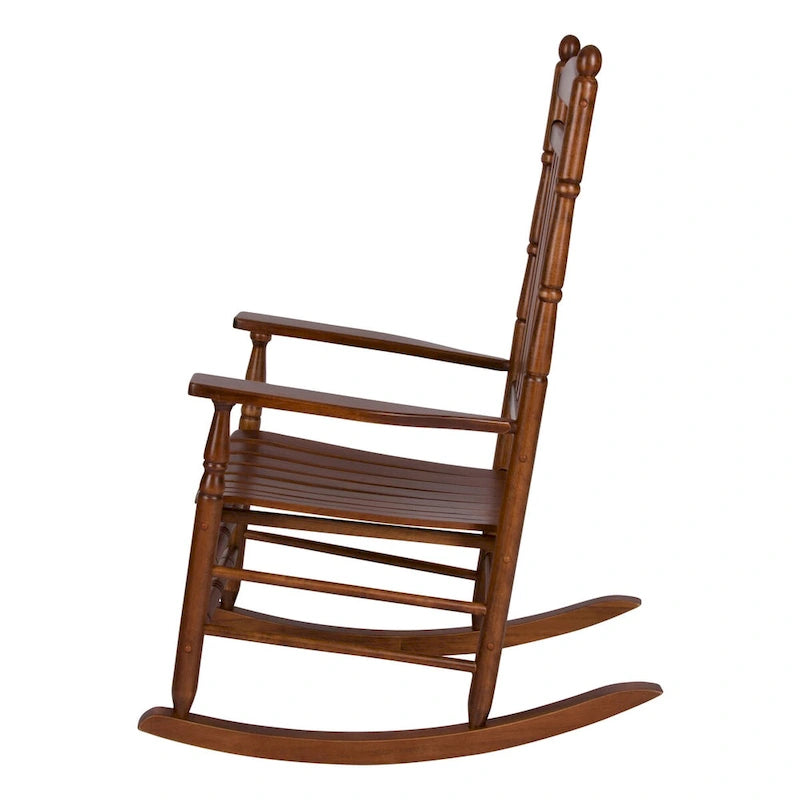 Fauteuil à bascule ergonomique en bois massif véritable Rhode Island avec ornements.