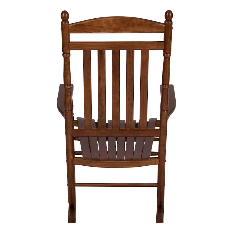 Fauteuil à bascule ergonomique en bois massif véritable Rhode Island avec ornements.