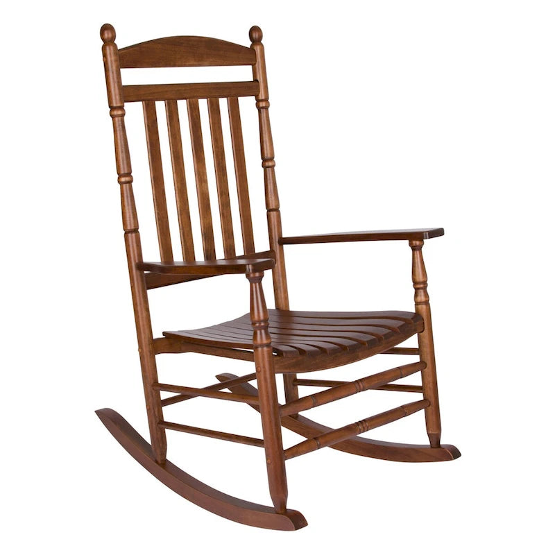 Fauteuil à bascule ergonomique en bois massif véritable Rhode Island avec ornements.