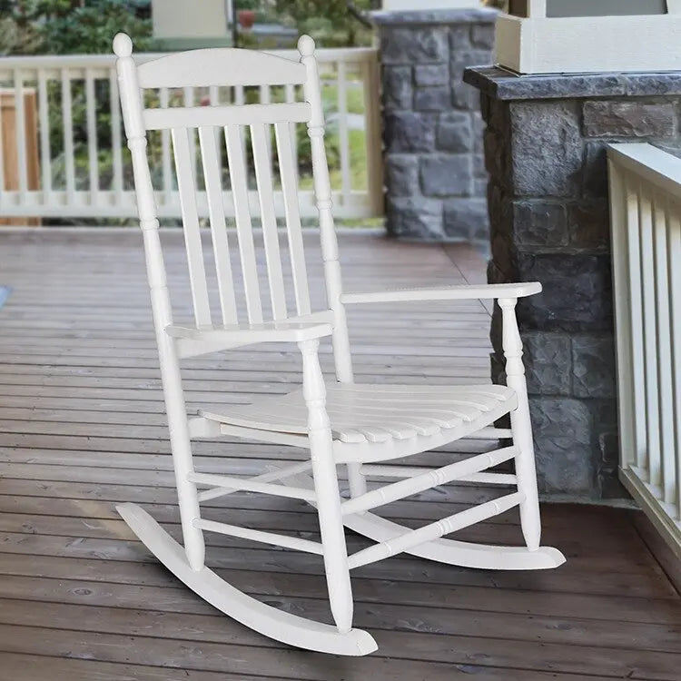 Fauteuil à bascule ergonomique en bois massif véritable Rhode Island avec ornements.