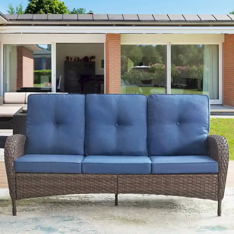 Canapé d'extérieur 7 places en osier avec fauteuils pivotants à bascule - Marron