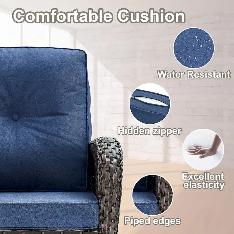 Canapé d'extérieur 7 places en osier avec fauteuils pivotants à bascule - Marron