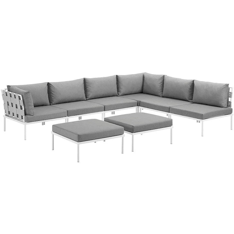 Ensemble de canapé d'angle de jardin 8 pièces en aluminium Harmony