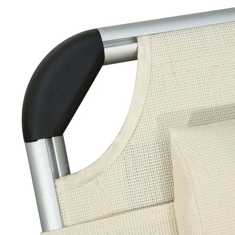 Chaise longue d'extérieur pliable, chaise de camping et de bronzage inclinable sur 5 niveaux avec cadre en aluminium, rembourrage et appuie-tête