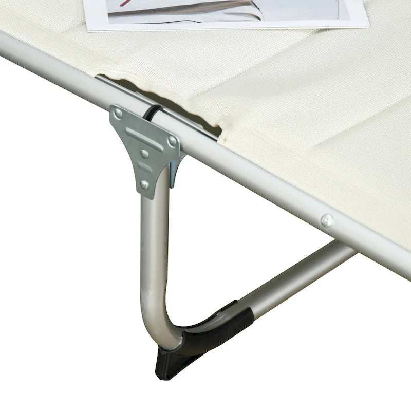 Chaise longue d'extérieur pliable, chaise de camping et de bronzage inclinable sur 5 niveaux avec cadre en aluminium, rembourrage et appuie-tête