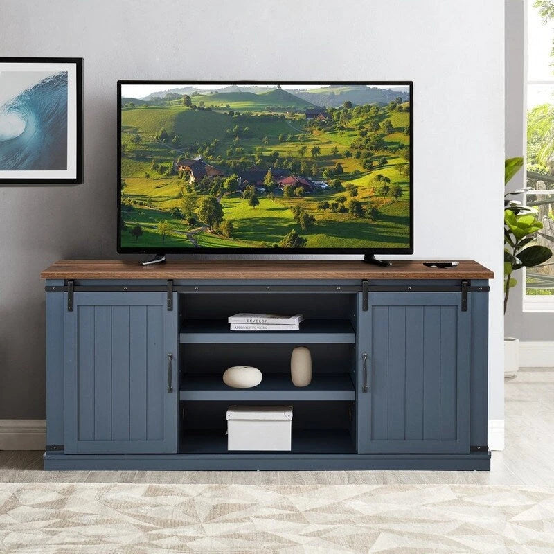 Meuble TV en bois rustique de 173 cm avec portes de grange, pour téléviseurs jusqu'à 75 pouces
