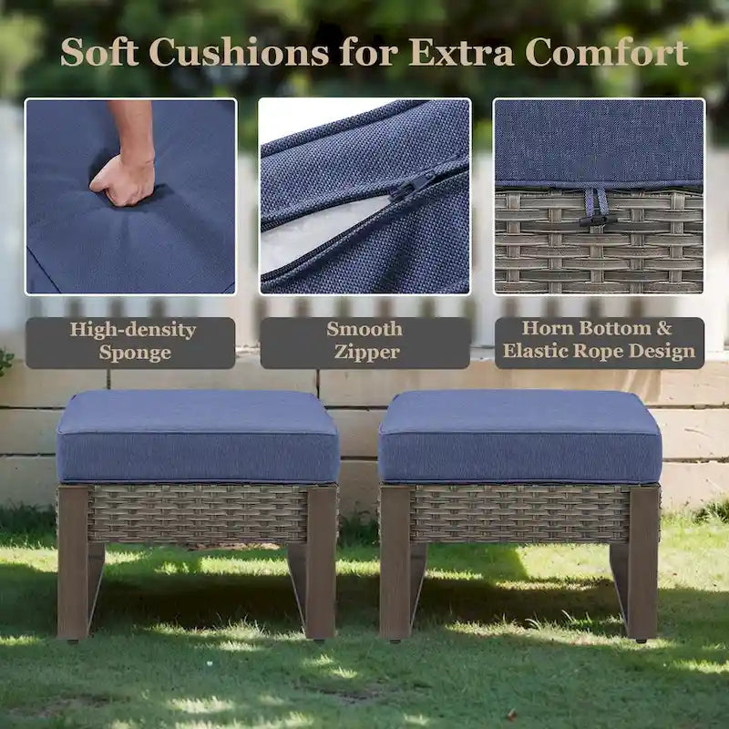 Canapé en osier tout temps avec pouf - Gris