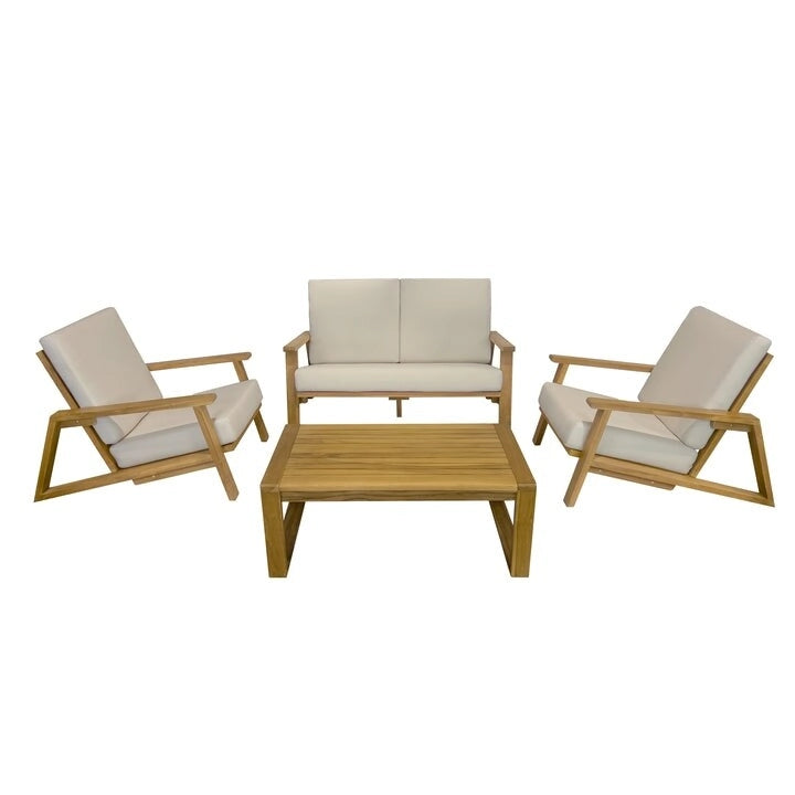 Kinger Home Ezra, ensemble de mobilier de terrasse 4 pièces pour 4 personnes, cadre en bois de teck