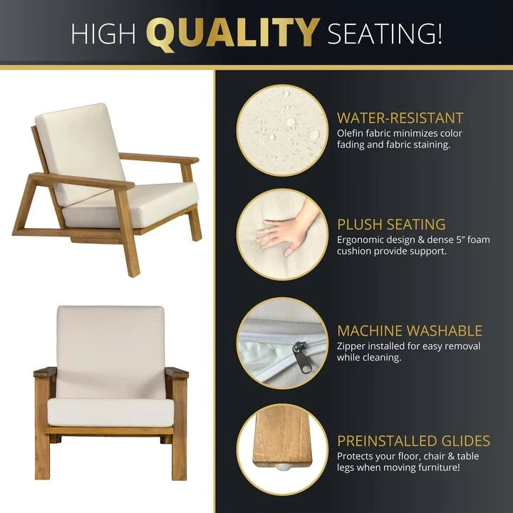 Kinger Home Ezra, ensemble de mobilier de terrasse 4 pièces pour 4 personnes, cadre en bois de teck
