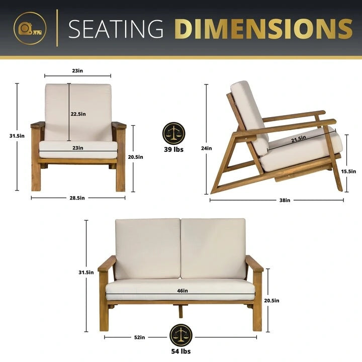 Kinger Home Ezra, ensemble de mobilier de terrasse 4 pièces pour 4 personnes, cadre en bois de teck