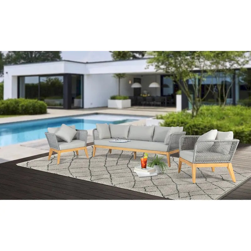 Cypress Teak Wood Outdoor Arm Chair with Rope Design