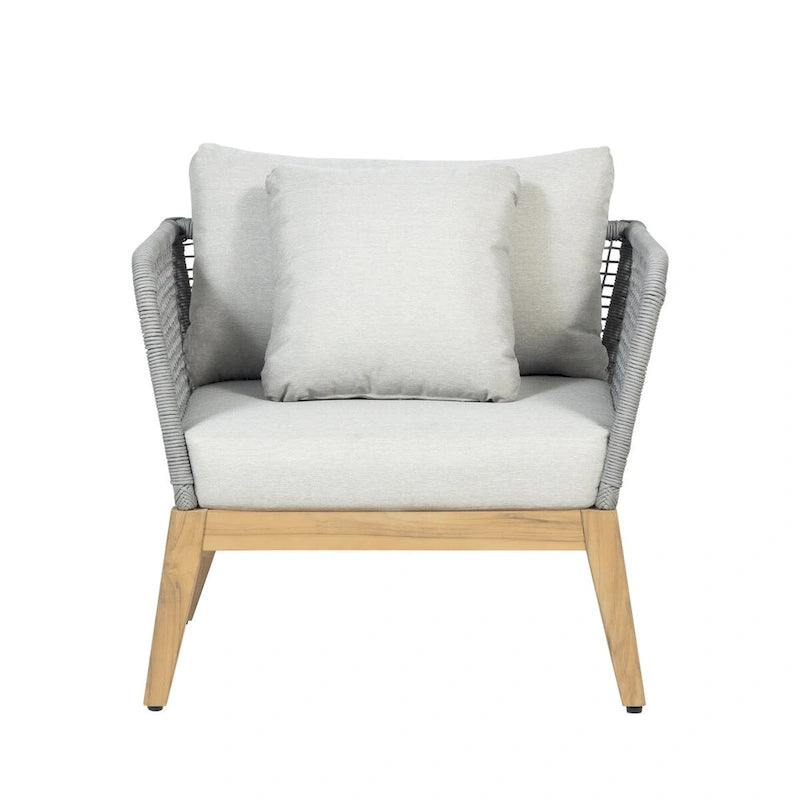 Cypress Teak Wood Outdoor Arm Chair with Rope Design