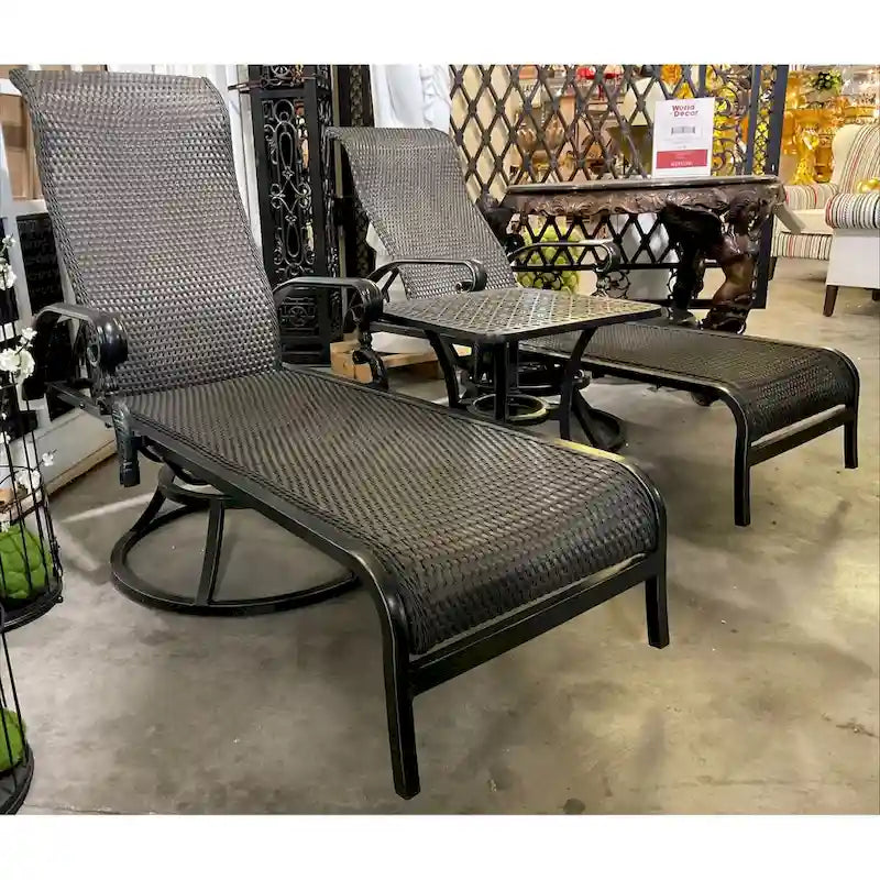 Windermere Patio Motion All Weather Wicker Swivel Chaise Lounges with Side Table Set of 3 - N/A