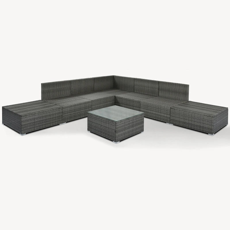 Ensemble de meubles de jardin élégant 8 pièces beige avec table en verre trempé