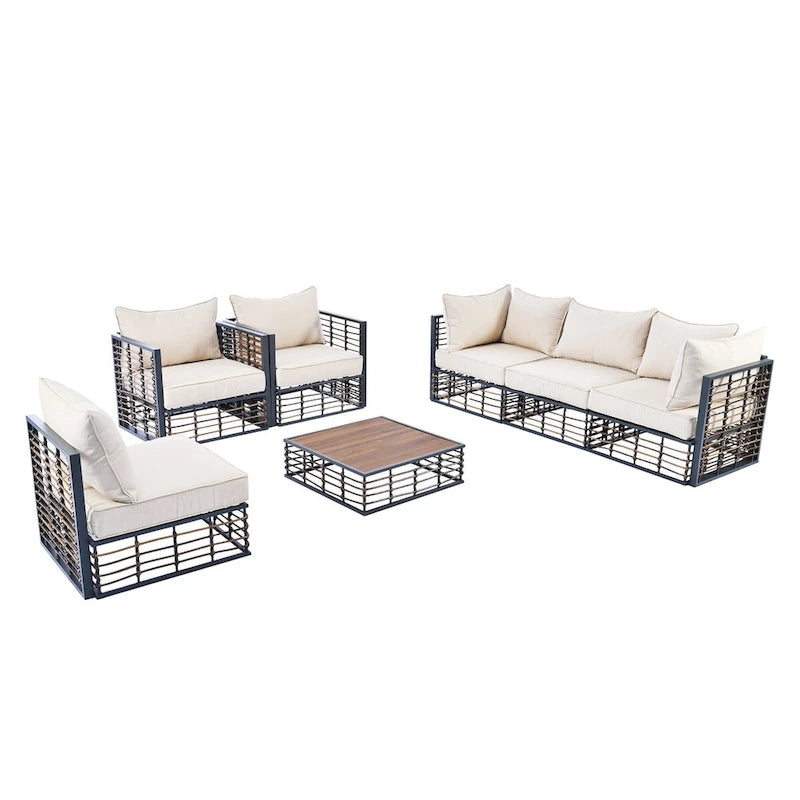 Ensemble de canapé d'angle de jardin 7 pièces en métal Nestfair avec coussins épais et table basse