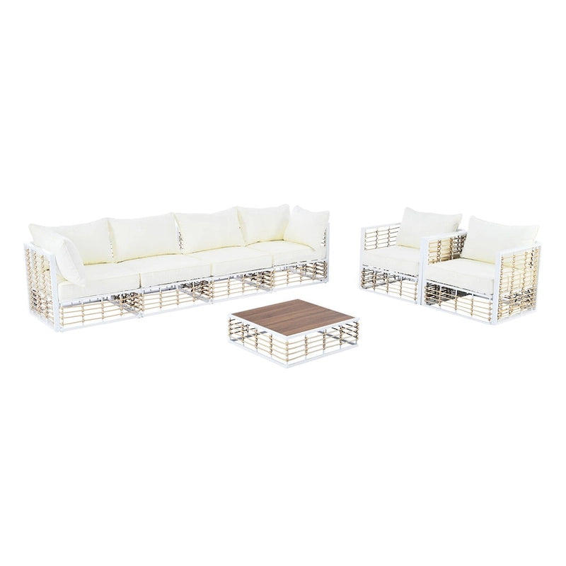 Ensemble de canapé d'angle de jardin 7 pièces en métal Nestfair avec coussins épais et table basse