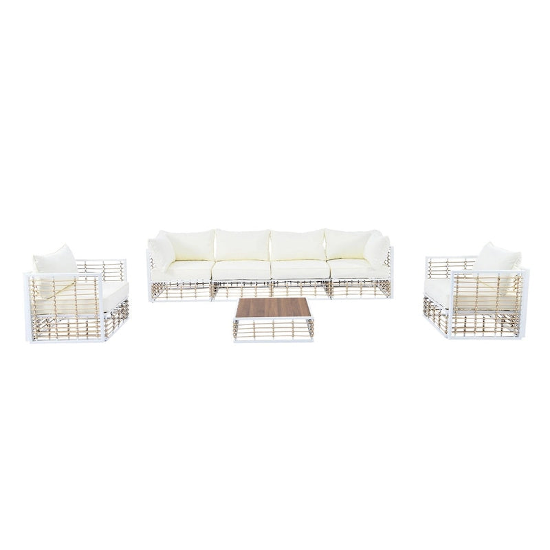 Ensemble de canapé d'angle de jardin 7 pièces en métal Nestfair avec coussins épais et table basse