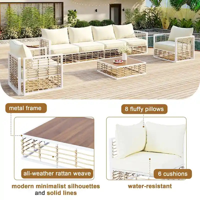 Ensemble de canapé d'angle de jardin 7 pièces en métal Nestfair avec coussins épais et table basse