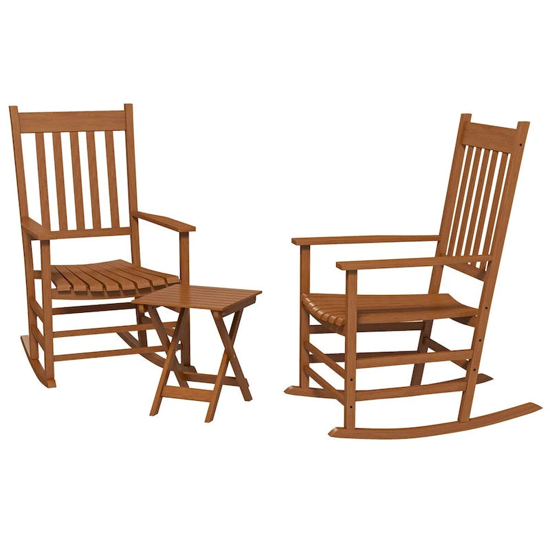 Ensemble de 2 chaises à bascule d'extérieur avec table d'appoint, chaises à bascule de patio en bois