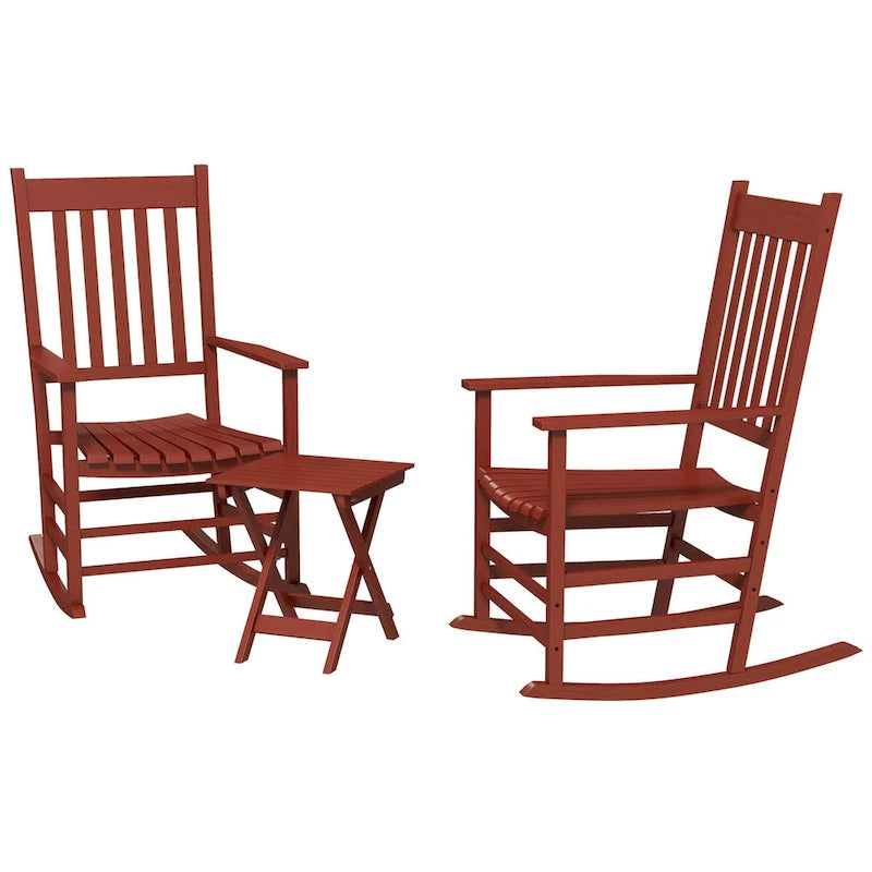 Ensemble de 2 chaises à bascule d'extérieur avec table d'appoint, chaises à bascule de patio en bois