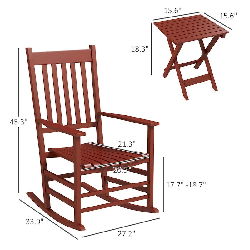 Ensemble de 2 chaises à bascule d'extérieur avec table d'appoint, chaises à bascule de patio en bois