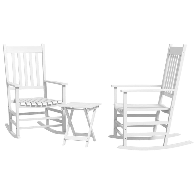 Ensemble de 2 chaises à bascule d'extérieur avec table d'appoint, chaises à bascule de patio en bois