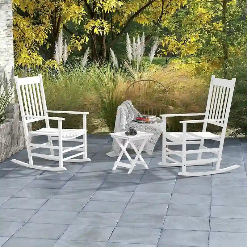 Ensemble de 2 chaises à bascule d'extérieur avec table d'appoint, chaises à bascule de patio en bois