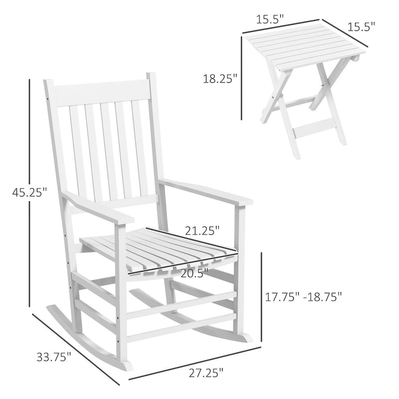 Ensemble de 2 chaises à bascule d'extérieur avec table d'appoint, chaises à bascule de patio en bois