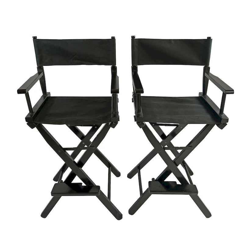 Chaises de camping pliantes d'extérieur avec cadre noir et toile noire, lot de 2