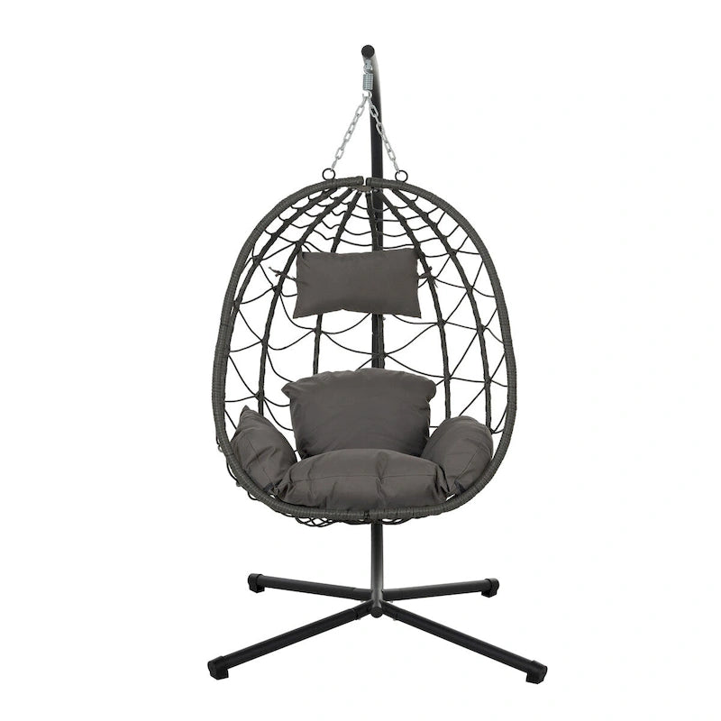 Fauteuil œuf avec support, balancelle d'intérieur/extérieur, fauteuil œuf suspendu en osier pour patio, fauteuil panier suspendu avec support