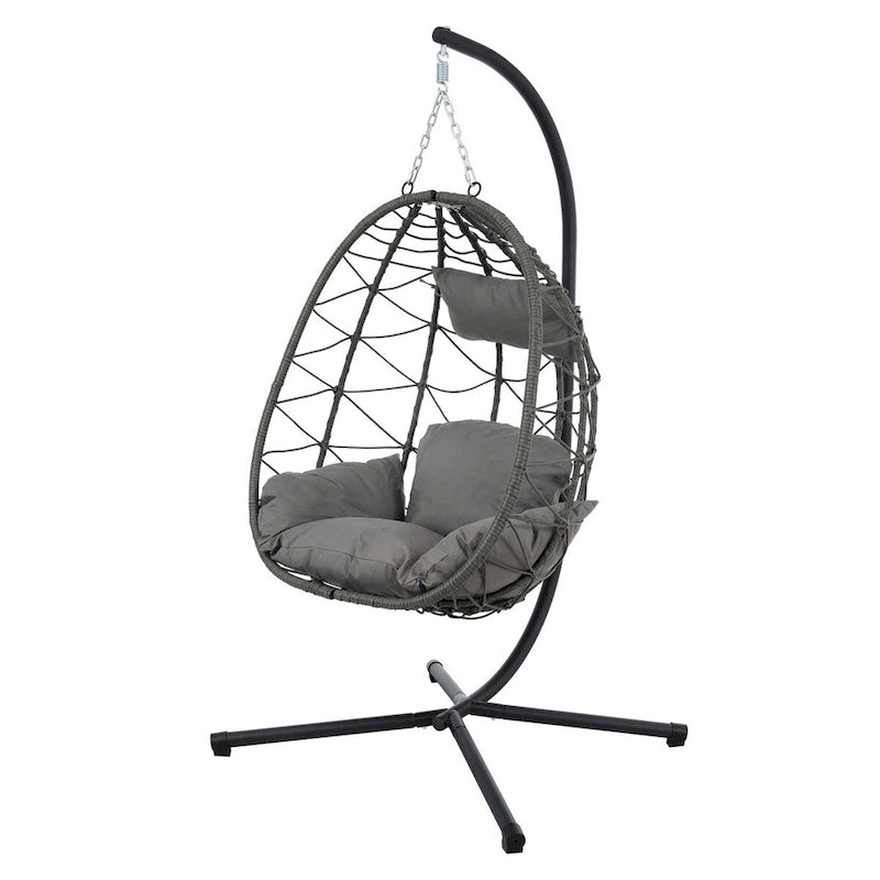 Fauteuil œuf avec support, balancelle d'intérieur/extérieur, fauteuil œuf suspendu en osier pour patio, fauteuil panier suspendu avec support