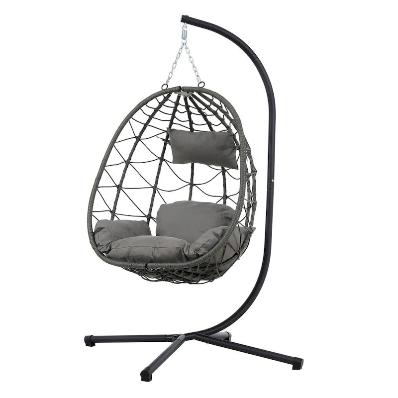 Fauteuil œuf avec support, balancelle d'intérieur/extérieur, fauteuil œuf suspendu en osier pour patio, fauteuil panier suspendu avec support