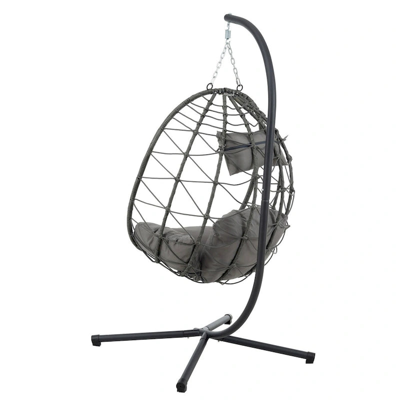 Fauteuil œuf avec support, balancelle d'intérieur/extérieur, fauteuil œuf suspendu en osier pour patio, fauteuil panier suspendu avec support