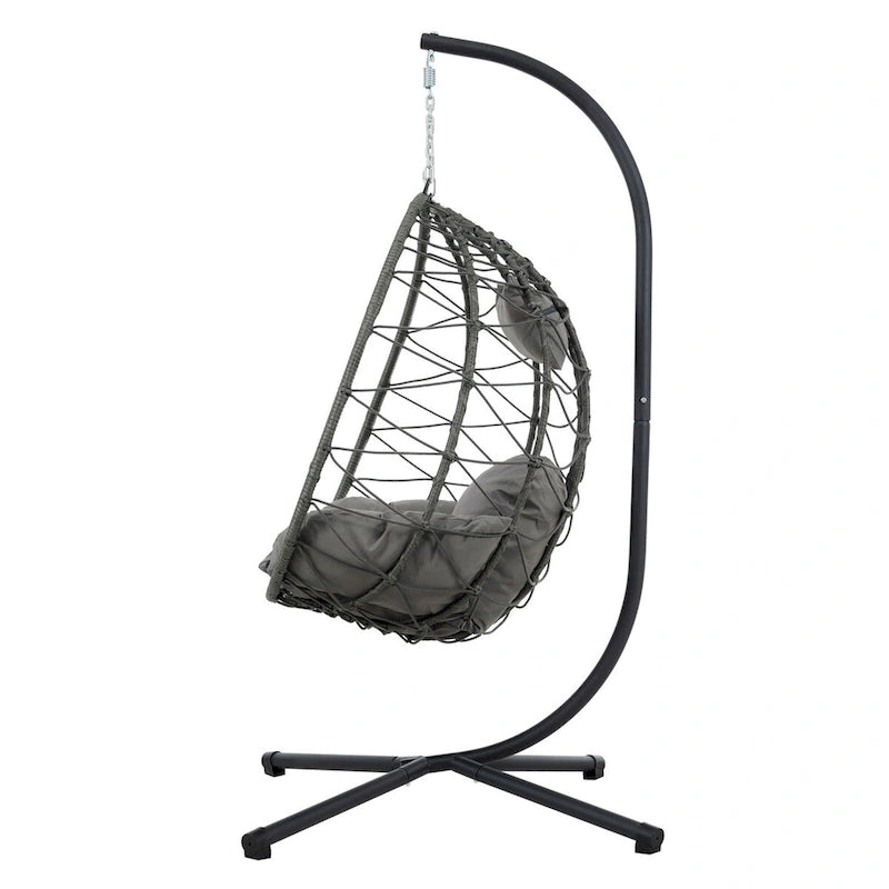 Fauteuil œuf avec support, balancelle d'intérieur/extérieur, fauteuil œuf suspendu en osier pour patio, fauteuil panier suspendu avec support