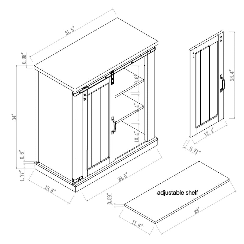 Meuble TV compact de 32 po pour téléviseurs de 40 po avec portes de grange - 32 po de largeur