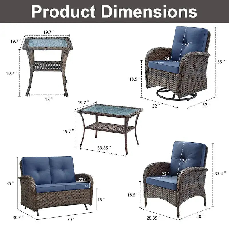 Causeuse d'extérieur à bascule avec fauteuil à bascule, ensemble de chaises de patio - Marron