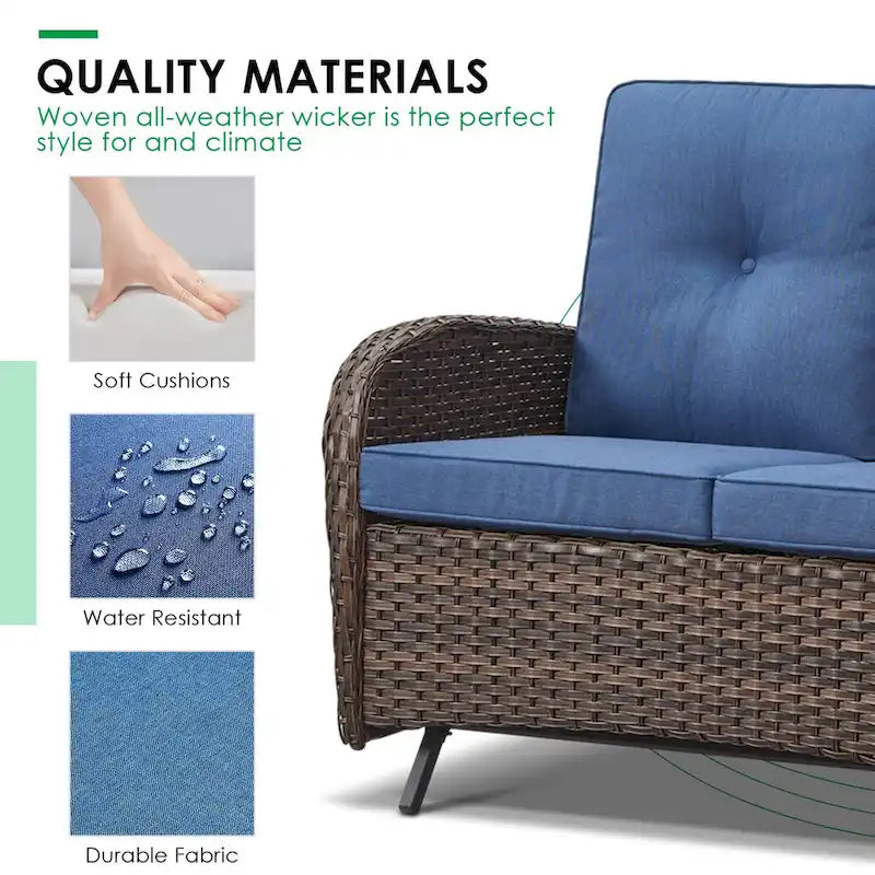 Causeuse d'extérieur à bascule avec fauteuil à bascule, ensemble de chaises de patio - Marron
