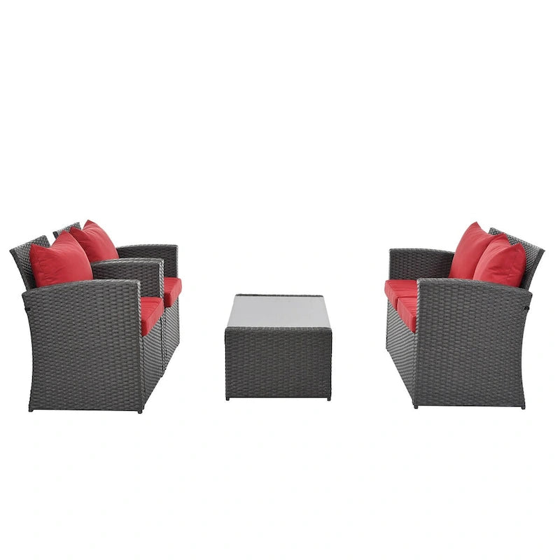 Ensemble de conversation 4 pièces rouge pour patio extérieur