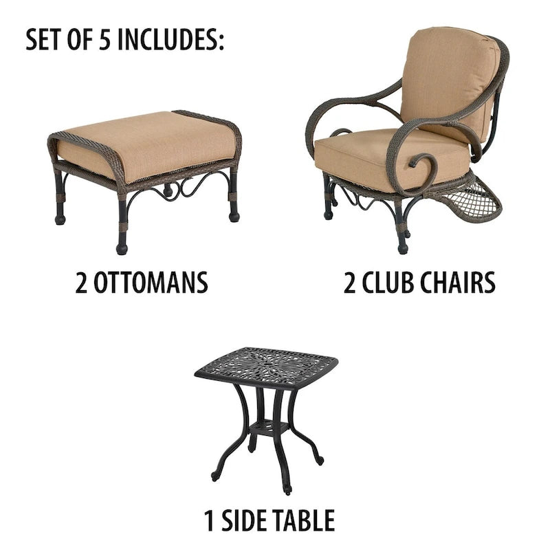 Fauteuils de jardin Grand Bonaire Weave avec ottomans, ensemble de 5